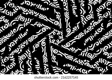 Black and white caleidoscope gradient abstract line art pattern of indonesian culture traditional tenun batik ethnic dayak ornament for wallpaper background ads