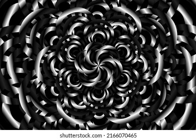 Black and white caleidoscope gradient abstract line art pattern of indonesian culture traditional tenun batik ethnic dayak ornament for wallpaper background ads