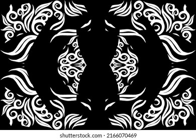 Black and white caleidoscope gradient abstract line art pattern of indonesian culture traditional tenun batik ethnic dayak ornament for wallpaper background ads