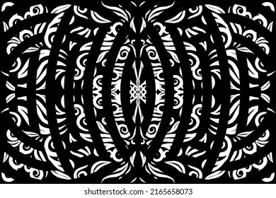 Black and white caleidoscope gradient art pattern of indonesian traditional tenun batik ethnic dayak ornament for wallpaper ads background sticker or clothing
