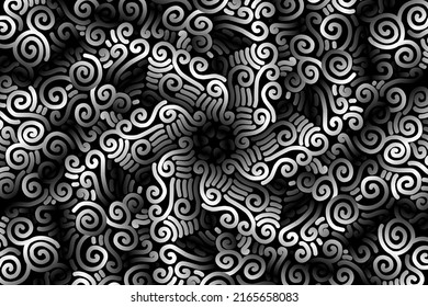 Black and white caleidoscope gradient art pattern of indonesian traditional tenun batik ethnic dayak ornament for wallpaper ads background sticker or clothing
