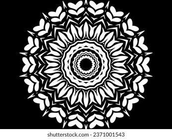 Black and white caleidoscope gradient flower art pattern of indonesian batik ethnic dayak ornament 