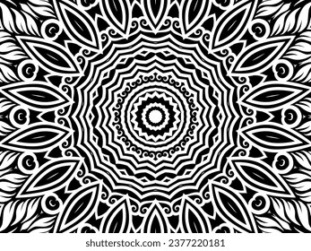 Black and white caleidoscope gradient flower art pattern of indonesian batik ethnic dayak ornament 