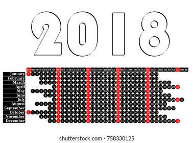 Black and White Calendar 2018
