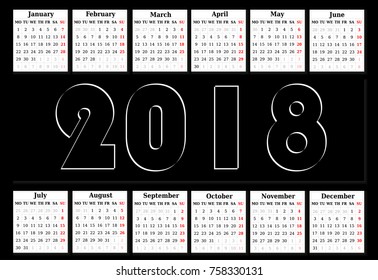 Black and White Calendar 2018
