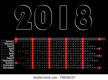 Black and White Calendar 2018
