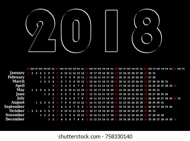 Black and White Calendar 2018
