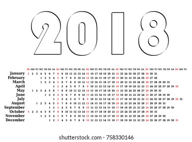 Black and White Calendar 2018
