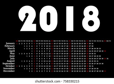 Black and White Calendar 2018
