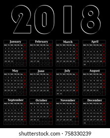 Black and White Calendar 2018
