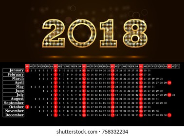 Black and White Calendar 2018 with gold