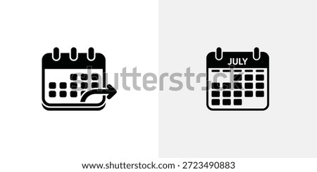 Black and white calendar with arrow transition to July