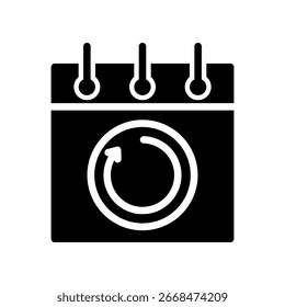 Ícone de Calendário Preto e Branco com Símbolo de Atualização Circular