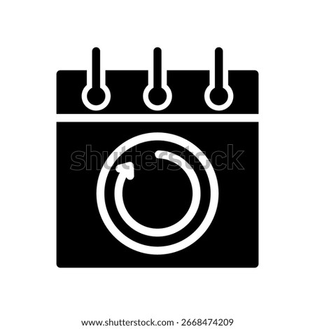 Black and White Calendar Icon with Circular Refresh Symbol