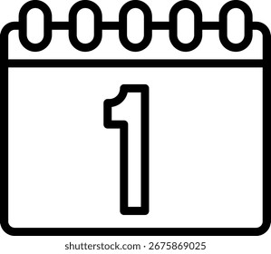Icono de calendario en blanco y negro con el primer día del mes.