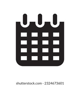 Black and white Calendar icon filled. Time management or organizer and planner sign. Timetable or scheduling flat symbol. Vector date and time of event on holiday reminder graphic for web app ui. 