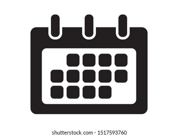 Black and White Calendar Icon, Flat Vector Design