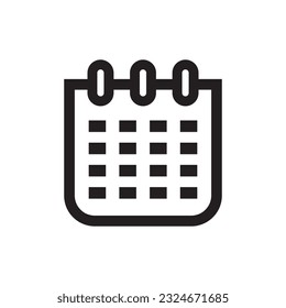 Black and white Calendar icon outlined. Time management or organizer and planner sign. Timetable or scheduling flat symbol. Vector date and time of event on holiday reminder graphic for web app ui. 