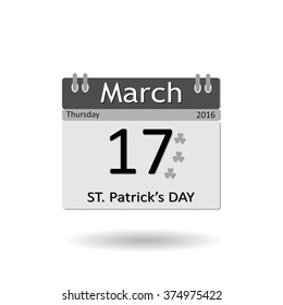 Black and white calendar on 17 March, with shadow