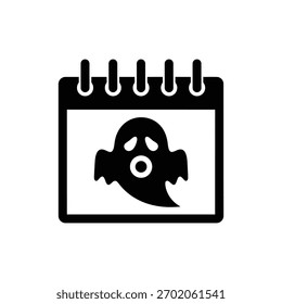Página de calendario en blanco y negro con icono de fecha de Halloween fantasma