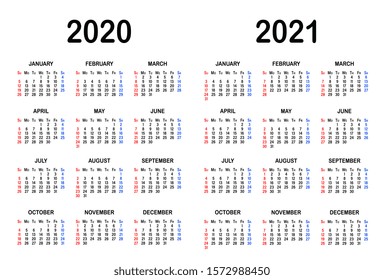 Black and white Calendar templates for 2020 and 2021 with year date and months, vector illustration