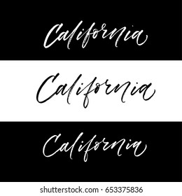 Black and white California card. Ink illustration. Modern brush calligraphy. Isolated on white background.