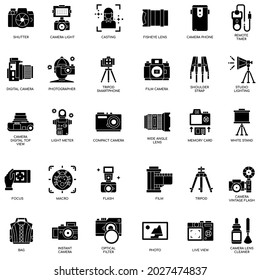 Black and white Camera and Accessories Perfect collection Icons