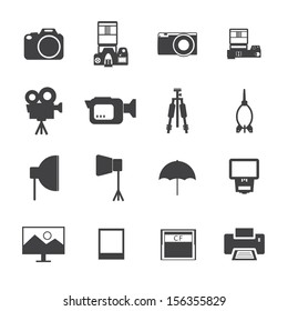 Black and White Camera and accessory icons.Vector EPS10