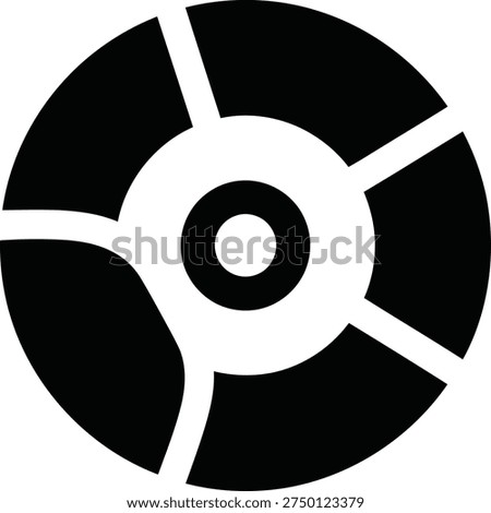 Black and white camera aperture icon on white background