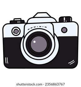 Black and white camera icon flat vector