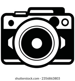 Black and white camera icon flat vector