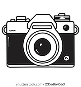 Black and white camera icon flat vector