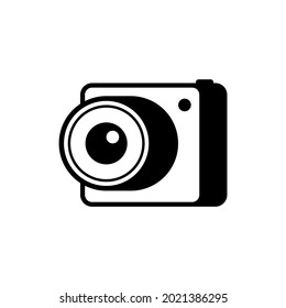 Black and white camera icon. Vector illustration on blank background. 