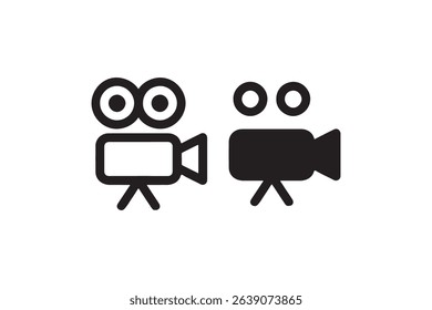 Black and white camera icons with classic film reel design.