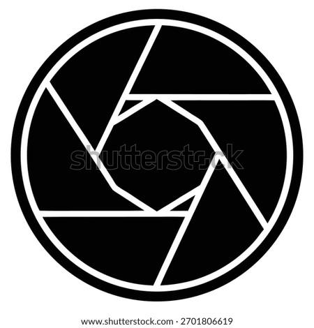 Black and white camera lens aperture icon for photography and design