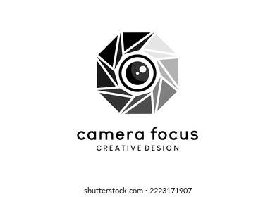 Black and white camera lens vector illustration logo design