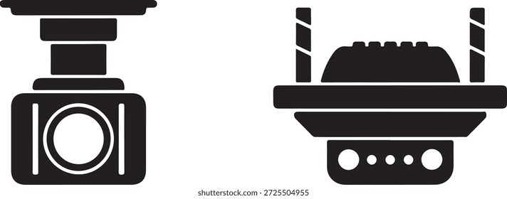 Black and white camera and robot head silhouettes