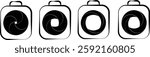 Black and White Camera Shutter Icons – Minimalist Lens Aperture Symbols in Square Frame – Vector Set