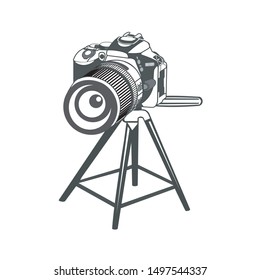 Black And White Camera With Tripod