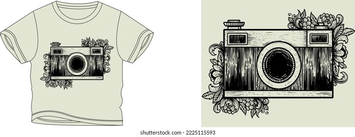 Black and White camera t-shirt design background color is a light-yellow and t-shirt color is a light-yellow beautiful color and beautiful design