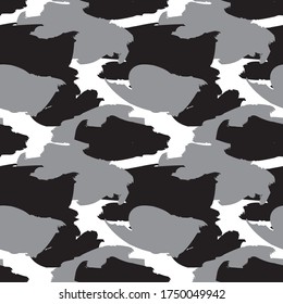 Black and White Camouflage abstract seamless pattern background suitable for fashion textiles, graphics