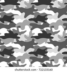 Black and white camouflage. Masking camo. Classic clothing print. Vector monochrome seamless pattern.
