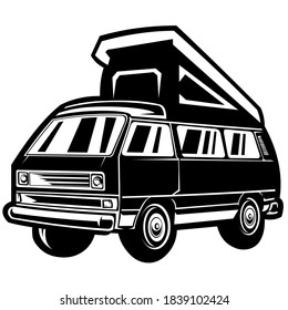 black and white camper van, house car, american camping car