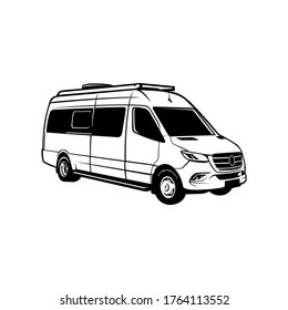 black white campervan bus vector