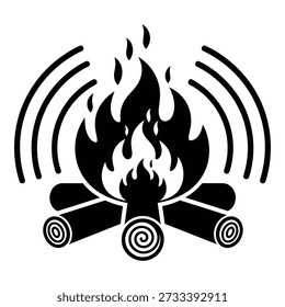 Black and white of campfire with radiating waves and logs flames wood de