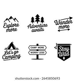 Black and White Camping Adventure Quotes Graphic Set