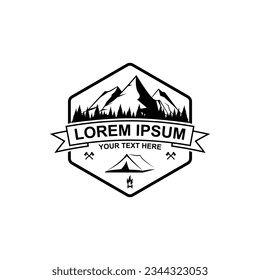 Black and white camping and outdoor adventure vintage logos, Mountain, emblems, silhouette, design elements, vector illustration