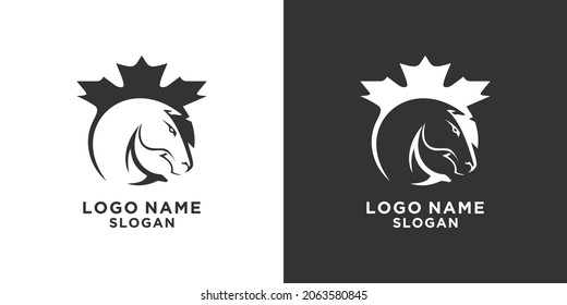 black and white canada flag crested horse vector logo