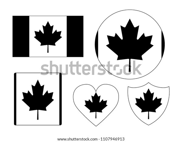 Black White Canada Flags Set Stock Vector (Royalty Free) 1107946913