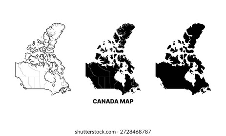 Mapa do canadá em preto e branco com províncias e territórios